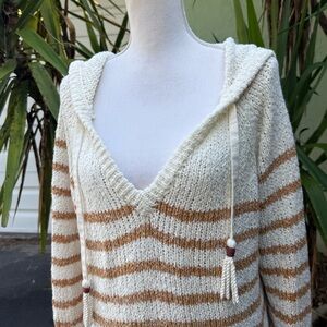 White and Warren V Neck Rust Cream Sweater
